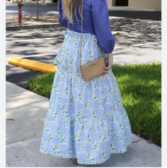 Who What Wear Skirt Size L Blue Floral Maxi Cotton Wrap High Waist Ties Light - Picture 2 of 7